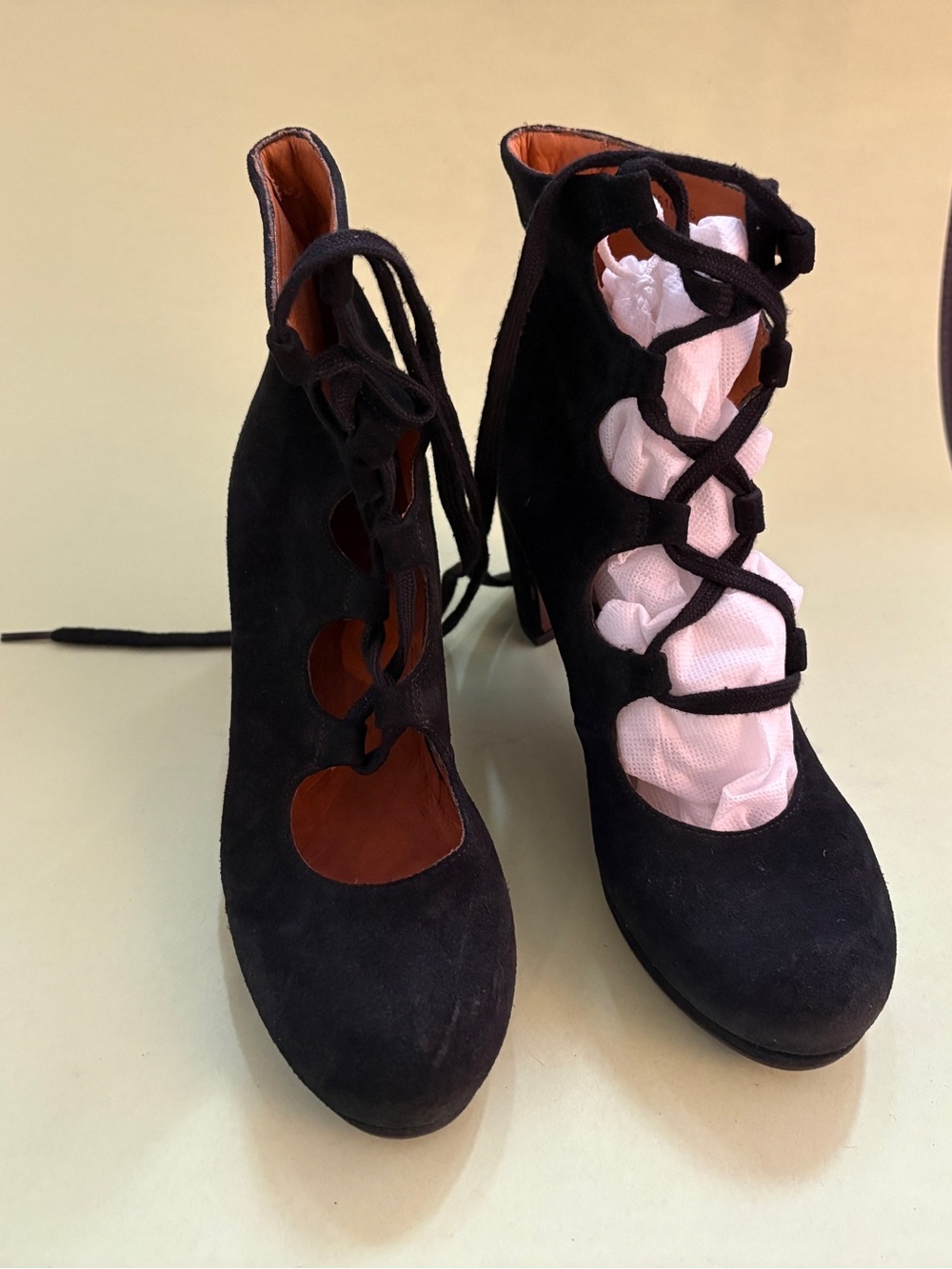 1940s 1920s Style Chie Mihara Black Lace-Up Suede Shoes NEW